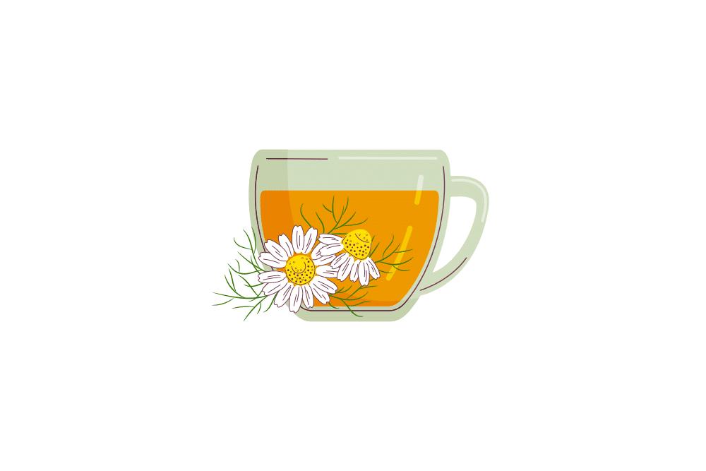 Chamomile herbal tea for period pain and PMS relief.